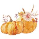 Cuadro de ventana de pareja con calabaza otoñal
