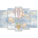 Lærred print 5 stykker, luftballon flyvehus og fisk
