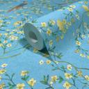 Ikke-vævet tapet fugle, blomster blomster natur mat i blå 