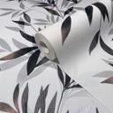 Papel pintado no tejido de color blanco, negro motivo hoja aspecto floral naturaleza 
