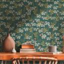 blomstertapet med sommerfugle blå gul - non-woven tapet blomster og dyr