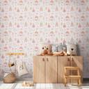 Papel pintado Princesa rosa beige - papel pintado infantil con castillo y carruaje 