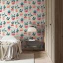 Papel pintado no tejido gris verde rojo flores plantas floral naturaleza moderno 