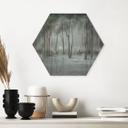 Wanddecoratie wolkenbos aan het meer met reiger in het groen - Ms Tiff - Aluminium Dibond