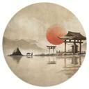 Vinilo decorativo Templo japonés al amanecer - Roze - Redondo