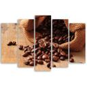 Lærredstryk 5 stykker, kaffebønner