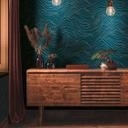 3D tapet med bølgemønster blå guld - non-woven tapet metallic effekt - abstrakt mønster tapet
