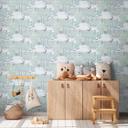 Papel pintado bosque con animales verde gris - papel pintado infantil con oso y ciervo 