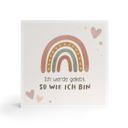Holzbild zum Hinstellen - Boho-Regenbogen mit Mutmachspruch 'Ich werde geliebt'
