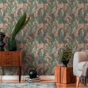 tapet med palmeblade lysegrønt rødt - blomstret non-woven tapet junglemotiver
