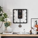 Holz-Wanduhr mit Pendel | MDF | mattschwarz, quadratisch, 52 x 40 cm