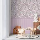 Birds & Branches Pink - blomstermønster med træpanel - ikke-vævet tapet, der kan udvides