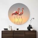 Tableau sur alu-Dibond rond Csresnjes - Flamants roses au crépuscule