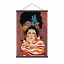 Póster de tela mujer con corona de flores y gatos - Hülya