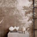 Fototapet i betonlook med træskygger i sepia - non-woven tapet naturillusion