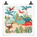 Póster infantil Dinosaurios de colores en el bosque primitivo - Bonne Müller - Cuadrado