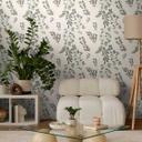 Papel pintado floral blanco verde - ramas y hojas estilo acuarela - Papel pintado no tejido - natural