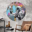 Vægmaleri Astronaut med due - Kuryliuk - rund – print på aluminium (Alu-Dibond)