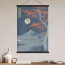 Tekstil plakat fuldmåne over toppen af Fuji-san | Japan landskab - Roze