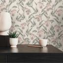 Papel pintado floral con ramas de olivo blanco gris - papel pintado no tejido floral con aceitunas