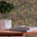 Papel pintado con motivo selva verde - Papel pintado no tejido con flores en rojo azul