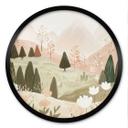 Plakat pastelfarvet bjerglandskab med blomster - Treechild - Round