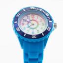 Kinder Armbanduhr - Lernuhr analog aus Silikon - Blau mit Regenbogen Zifferblatt