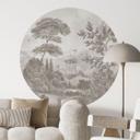 Muursticker landschap met tuin in beige - Ms Tiff - Rond