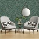 jungle tapet grøn guld med metallisk effekt - non-woven tapet palmeblade