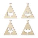 Decoración en madera álamo - cadena de banderines tipi animales set de 4 incl. cuerda de algodón