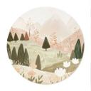 Plakat pastelfarvet bjerglandskab med blomster - Treechild - Round