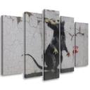 5 stykke lærredstryk Banksy Street Art Rat