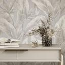 Papel pintado no tejido flores, hojas naturaleza floral en beige 