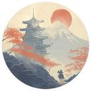 Solopgang over pagoden | Japan Art - Roze - Rundt tapet - vliesetapet/selvklæbende non-woven tapet