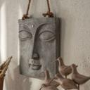 Buddha Gesicht Wandskulptur - Asiatische Wanddeko aus Kunststein - mit Seil 40x40 cm