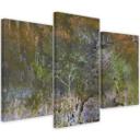 3 stykke lærredstryk, et blomstrende træ i rustengen
