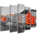 Lærredstryk 5 styk, bygge hav