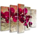5 stykke lærredsprint, Orchid Flowers Pink