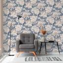 Blomstret tapet vintage blå beige - blomstret tapet retro look - ikke-vævet tapet