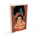 Cuadro de madera mujer con corona de flores y gatos - Hülya