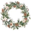 Cuadro para ventana de corona de abeto con conos y flores de algodón
