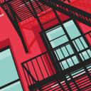 Fototapete Rote Fassade mit Feuertreppe in New York - Heemskerk