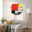Tableau sur verre Mondrian -Composition en rouge, jaune, bleu et noir - rond