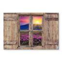 Stænkplade - 3D Trævindue - Solnedgang over bjergene