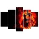 5 stykke lærredstryk Guitar Music Fire