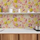 Citron tapet pink gul orange - Ikke-vævet tapet farverigt moderne - frugt & blade