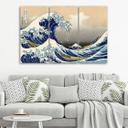 3 stykke lærredstryk, Hokusai Great Wave fra Kanagawa