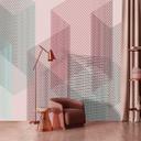 Geometrisk 3D-tapet i pastelrosa og blågrøn - non-woven tapet