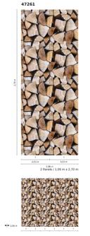 Stakket træ tapet Fototapet Brun, Illustration 2,70 x 1,06 m