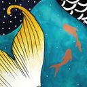 Fotomural océano sirena en luz de la luna roja - Hülya